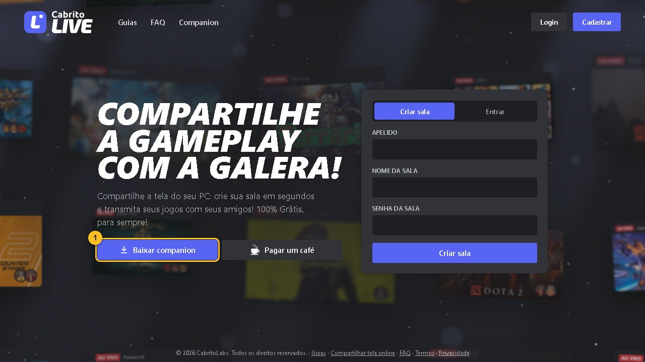 Tela inicial com o botão Baixar companion numerado