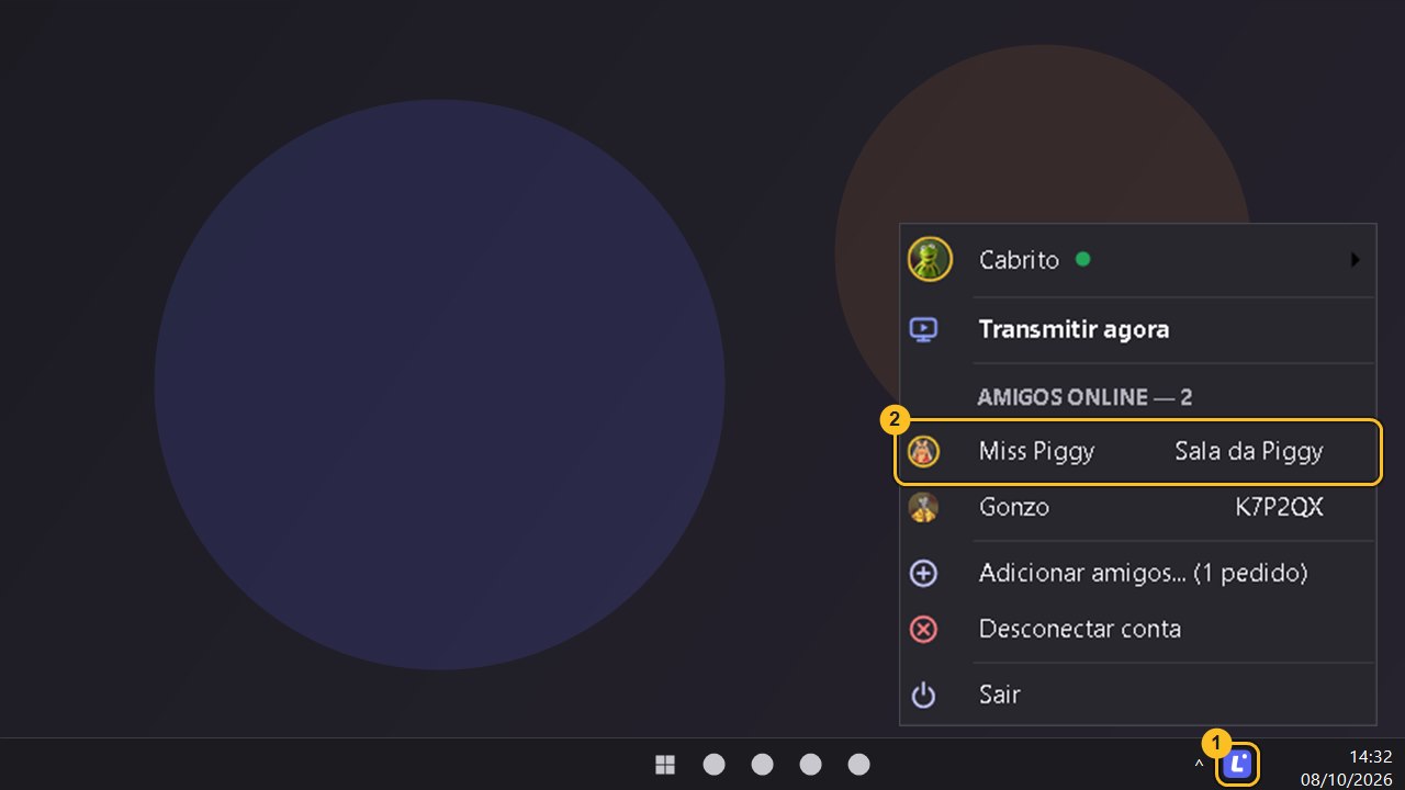 Lista Amigos online no menu do Companion, com um amigo destacado