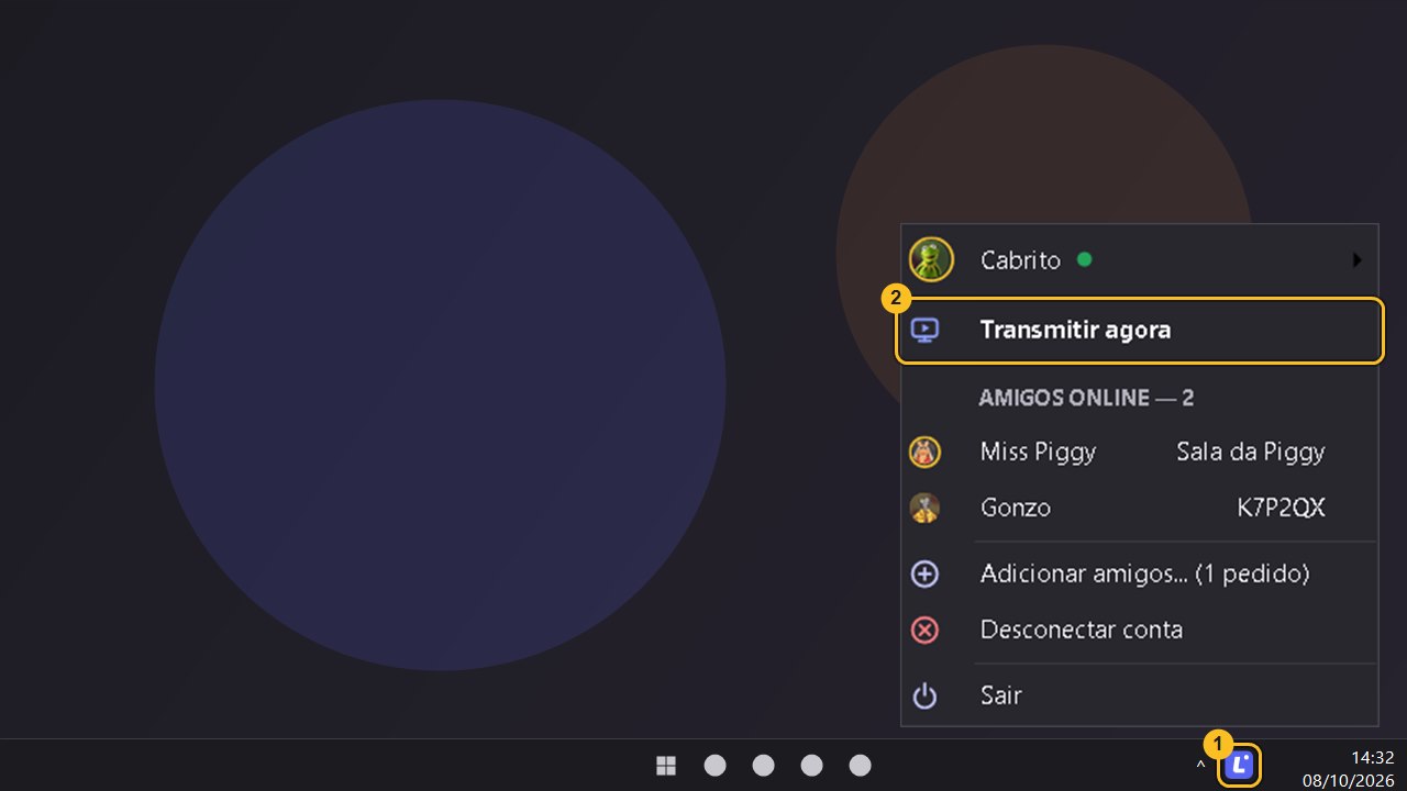 Menu do Companion com Transmitir agora destacado
