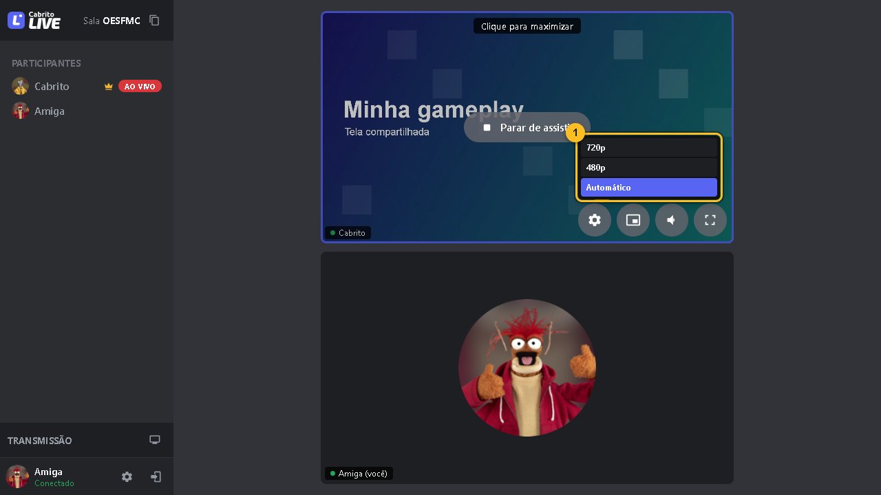 Menu de qualidade do player
